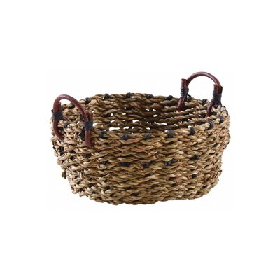 Corbeille ronde en jonc avec anses en cuir 14 cm AUBRY GASPARD