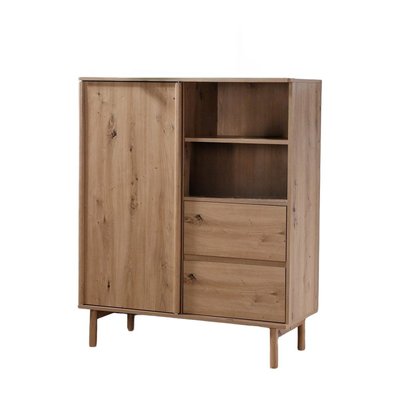 Buffet Haut 1 Porte Coulissante et 2 Tiroirs décor chêne - LENNY CALICOSY