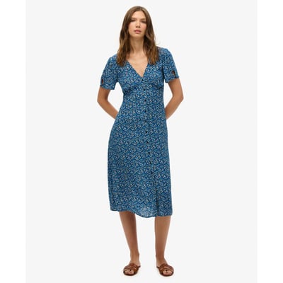 Robe mi-longue imprimée boutonnée à manches courtes SUPERDRY