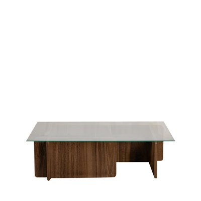 Table basse en verre trempé et bois- CUBIX DRAWER