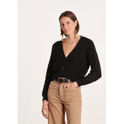 Gilet court en maille côtes perlées LA FEE MARABOUTEE