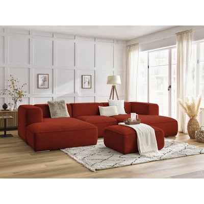 Canapé panoramique fixe 5 places en tissu texturé avec pouf, ZEPHYR BOBOCHIC