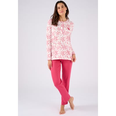 Pyjama maille côtelée bleu fleuri DAMART