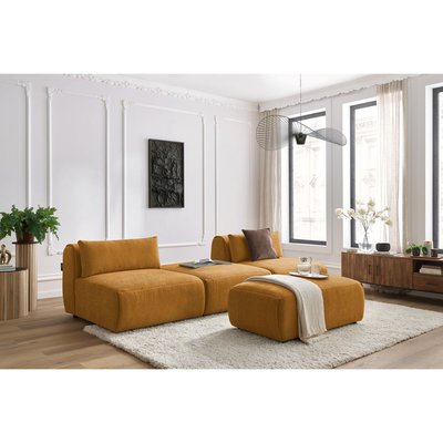 Canapé modulable 4 places en tissu texturé avec pouf, JEANNE BOBOCHIC