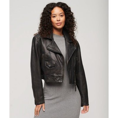 Blouson biker en cuir d'agneau SUPERDRY