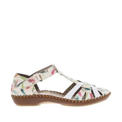 Sandales blanches à talon plat avec des taches multicolores et dorées RIEKER