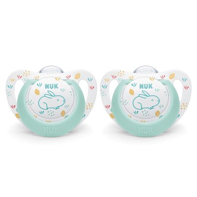 Lot de 2 Sucettes Nuk expert Starline Silicone 0-6m Lapin NUK