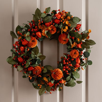 60cm Orange Pumpkin Wreath SO'HOME