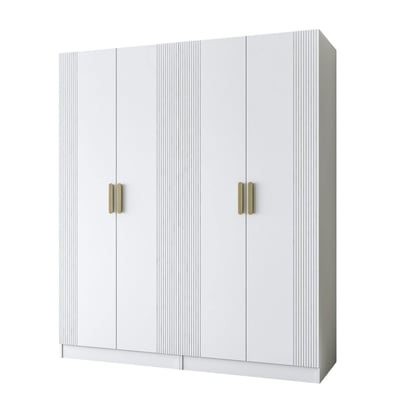 Armoire penderie blanche rainurée 4 portes 2 tringles BYRON PIER IMPORT