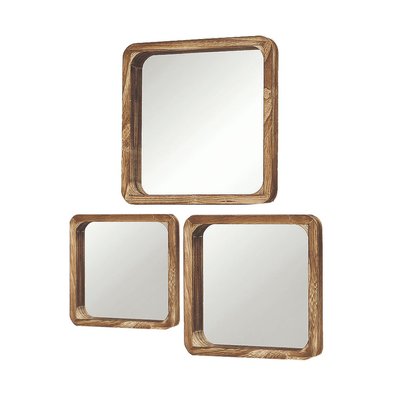 Set de 3 Miroirs Décoratifs Carrés en Bois WADIGA