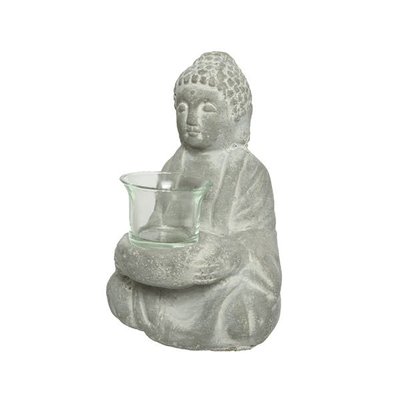 Bouddha photophore en Terre cuite gris blanchi 14x12x20cm PIER IMPORT