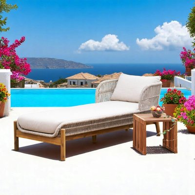 Bain de soleil en bois d'acacia et corde avec dossier montant MENDOZA PIER IMPORT