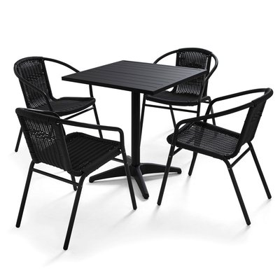 Table de terrasse rabattable carrée et 4 fauteuils aluminium et résine OVIALA
