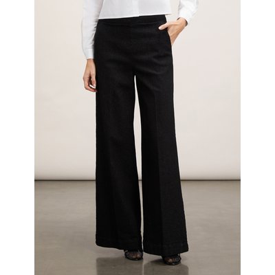 Jean palazzo coupe formelle en denim de coton mélangé noir délavé fil textile MOTIVI
