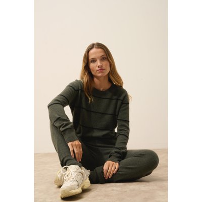Pull Col Bateau Bi-Color Kaki Chiné + Noir Orélis JUST CASHMERE