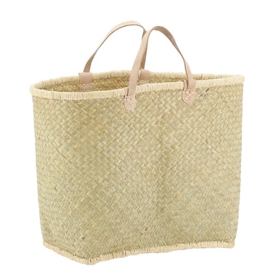 Cabas En Palmier Avec Poignées Et Bord En Cuir - 45 Cm