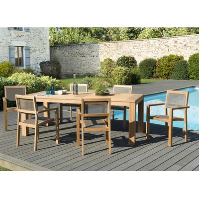 Salon de jardin exotique bois de teck table de jardin 220x100cm + 6 fauteuils empilables BERGEN PIER IMPORT