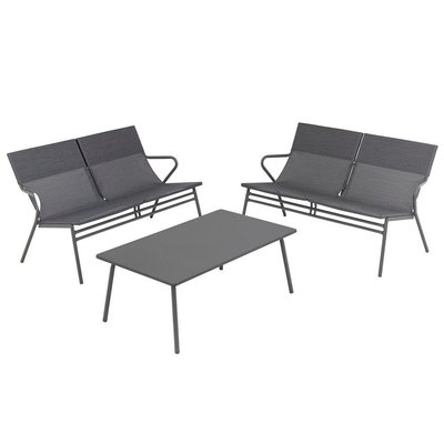 Salon Bas de Jardin - 1 Table Basse Rectangle Et 2 Banquettes - Vence - Batyline® Duo - Bleu Mistral Blue - B045774 LAFUMA MOBILIER
