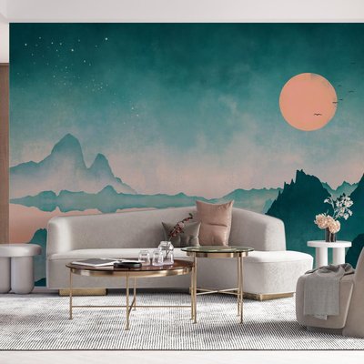 Papier peint panoramique avec montagnes ensoleillées - 340x260 cm (l x h) LA TOUCHE ORIGINALE