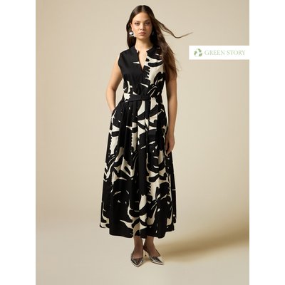 Robe longue sans manches en coton écologique à motif floral noir et blanc OLTRE