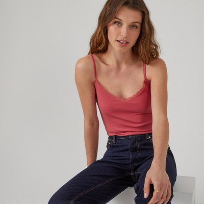 Топ на тонких бретелях с кружевными вставками LA REDOUTE COLLECTIONS