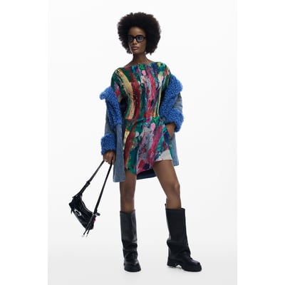Robe Desigual Taille S - Style Crayon Asymétrique - Marron Gris - Occasion TB