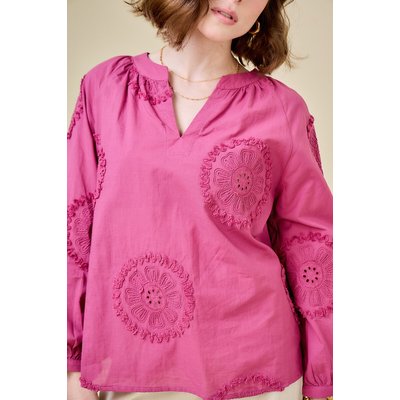 Blouse brodée manches longues col V SEE U SOON