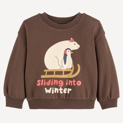 Sweat col rond, imprimé ours polaire et manchot, en molleton LA REDOUTE COLLECTIONS
