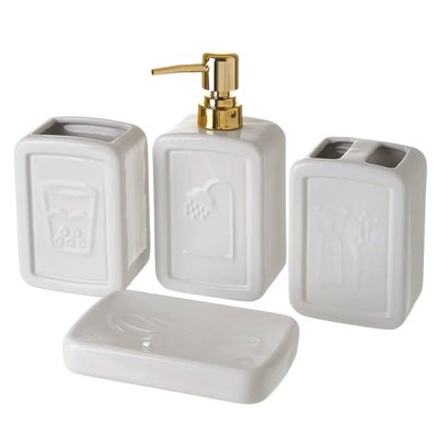 Set salle de bain céramique blanc et or 4 pièces WADIGA