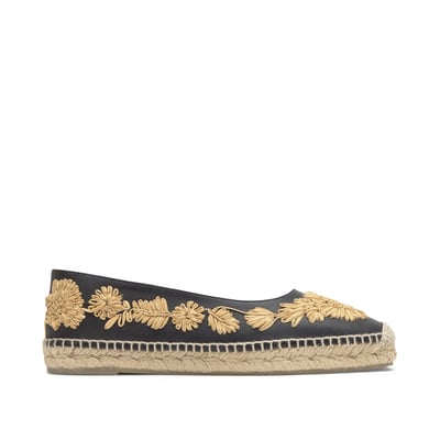Espadrilles plates en cuir à broderie florales en raphia PARIS PLATFORM CASTANER