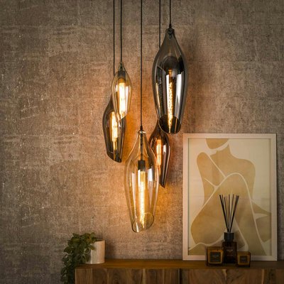 Suspension en verres assortis 5 abat-jour NIAGARA PIER IMPORT
