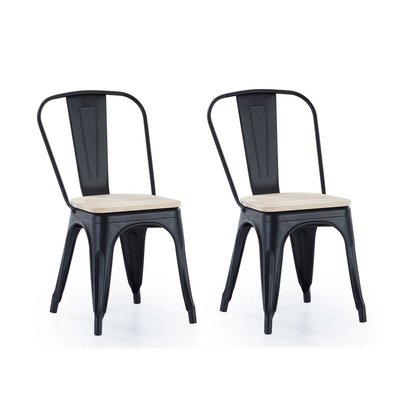 Chaise de repas en acier et bois de chêne - Lot de 2 - INDUS MATHI DESIGN