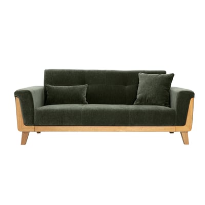 Canapé scandinave 3 places en tissu effet velours texturé terre brûlée et bois clair FJORD MILIBOO