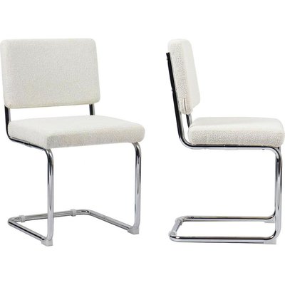 Lot de 2 chaises en tissu bouclé et métal chromé - DULCE HOMIFAB
