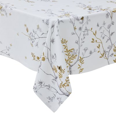 Nappe imprimée et brodée en lin, Made in France, MÉSANGES ALEXANDRE TURPAULT