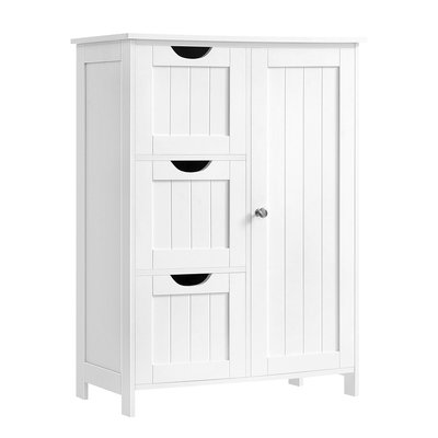 Petit meuble de rangement 1 porte et 3 tiroirs blanc - L60 cm CALICOSY