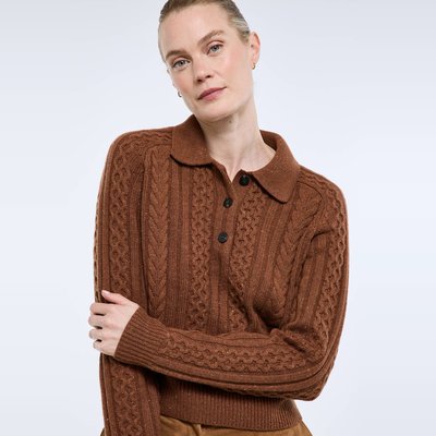 Pull col polo en laine mélangée mouchetée MONOPRIX