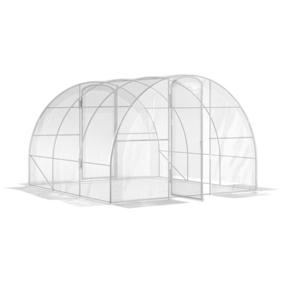 Serre tunnel de jardin 9 m² - porte - acier galvanisé PE transparent OUTSUNNY
