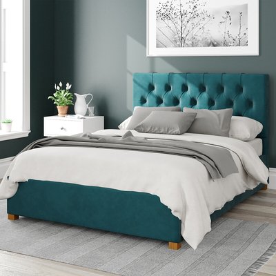 Olivier Plush Velvet Storage Ottoman Bed with Button Tufted Upholstered Headboard ASPIRE