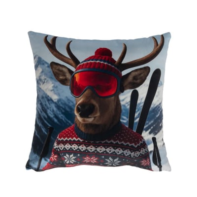 Coussin imprimé cerf au ski 45x45 cm AMADEUS