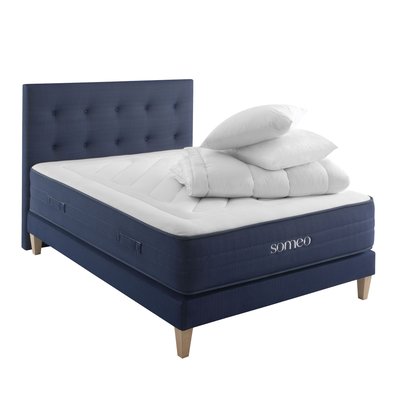 Ensemble matelas ressorts, latex et mémoire de forme, sommier, pieds, tête de lit, couette et oreiller Rêve 700 SOMEO