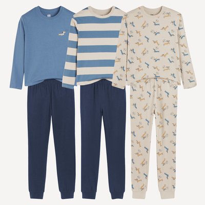 Confezione da 3 pigiami in cotone, motivo cani e righe LA REDOUTE COLLECTIONS