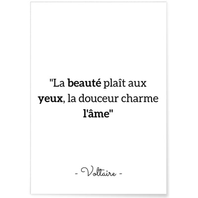 Affiche Voltaire : 'La beauté plait aux yeux...' L'AFFICHERIE