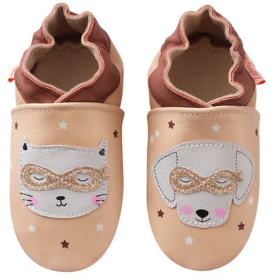 Chaussons bébé cuir souple Côme et Claire au bal masqué TICHOUPS