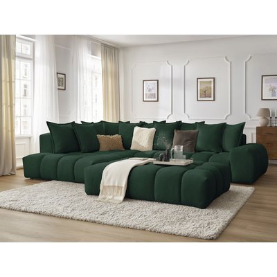 Canapé d'angle fixe 5 places en tissu texturé avec pouf, EVEREST BOBOCHIC