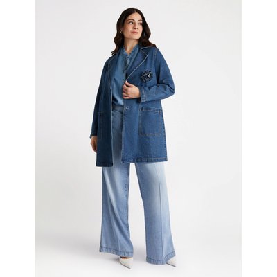 Trench en jean avec broche fleur à pointer à volonté sur le devant FIORELLA RUBINO