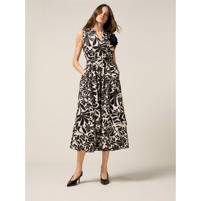 Robe midi évasée en popeline à motif abstrait OLTRE