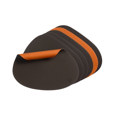 Set de table curve réversible - 6 pièces - Cuir recyclé orange et chocolat BJORN