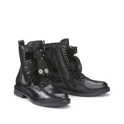 Boots en cuir à lacets, bijou MJUS