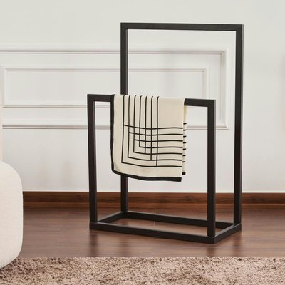 Porte-serviettes sur pied - 2 barres noires, style design SFAX PIER IMPORT